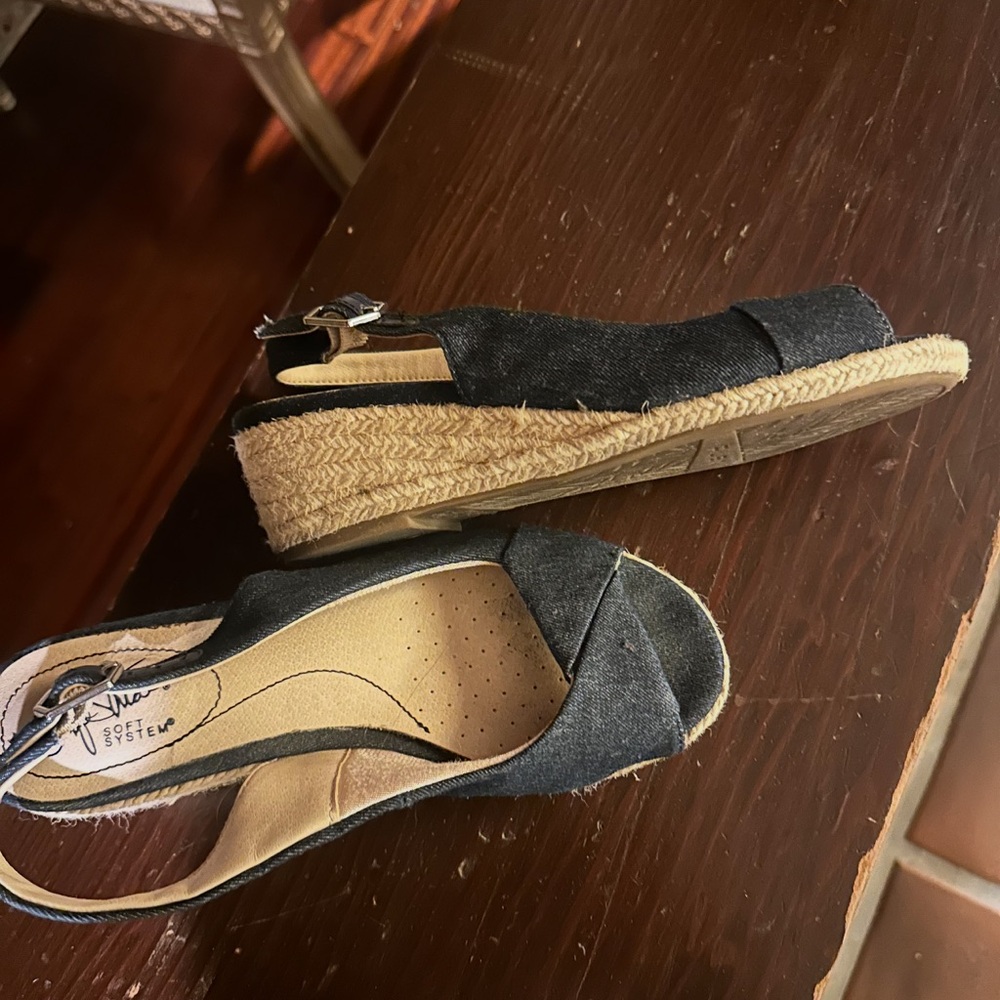 Navy Espadrille Wedges adjustable buckle